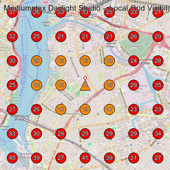 Mediumplex Daylight Studio GeoGrid visibility map for Photography Studio in Brooklyn